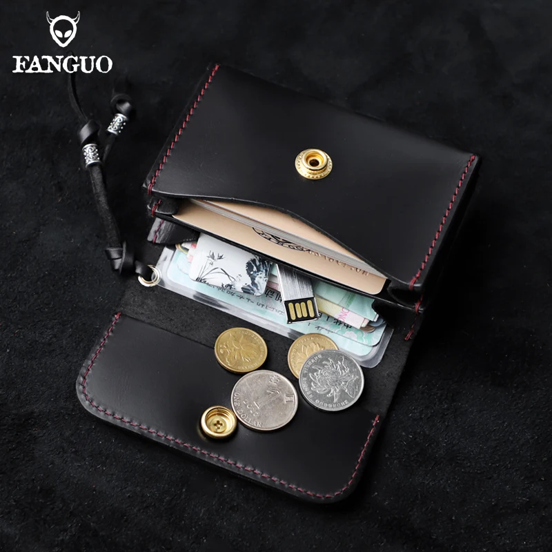 

100% Cowhide Coin Purse Handmade Genuine Leather Double Card Slot Pocket Portable Storage Credit Card Holder Pouch Money Pocket