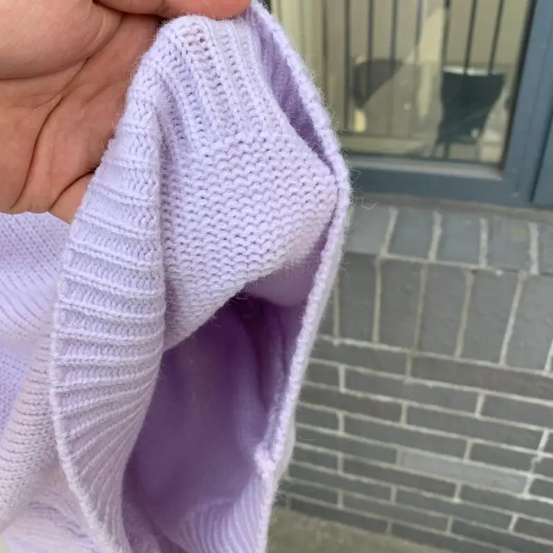 Spring winter purple Ruffles Knitted Sweater Women Pullovers casual O Neck Long Sleeve Chic korean sweater sweet Puff Femme 2019 | Женская
