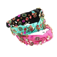 fashionable baroque fabric headband fluorescent colored gemstone headband rhinestone headband girls hair accessories headwear
