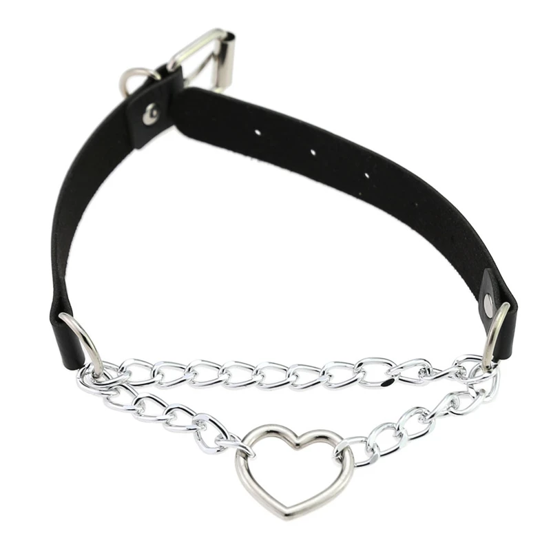 

Punk Choker Necklace for Women Harajuku Gothic Love Heart Jewelry 16Colors PU Accessories for Women Jewelry Casual Streetwear