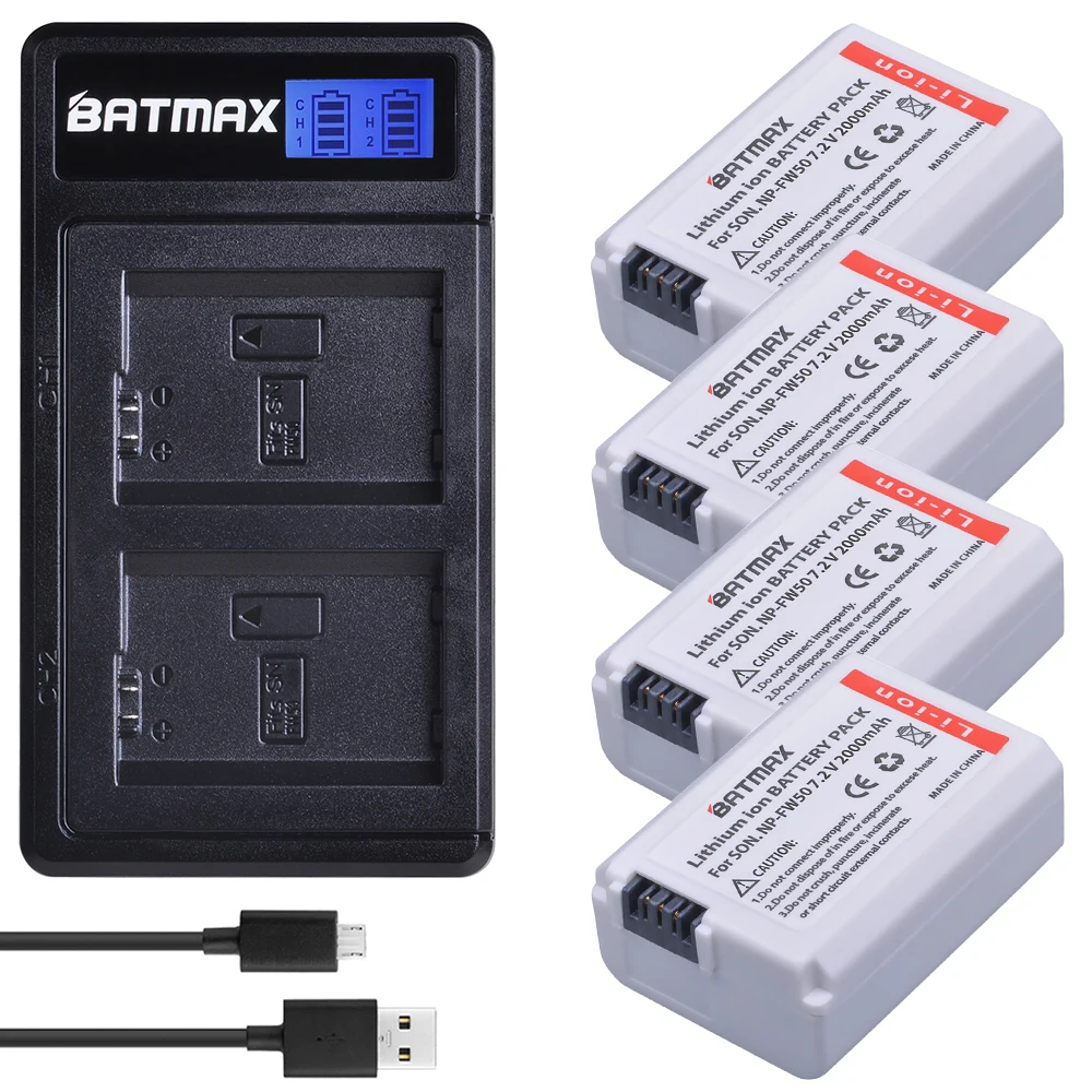 4B with charger Batmax NP-FW50 NPFW50 белый акумуляторная батарея+ ЖК-дисплей USB Dual Зарядное устройство для sony Alpha a6500 a6300 a7 7R a7R a7R II a7II NEX-3 NEX-3N NEX-5 - Цвет: 4B with charger