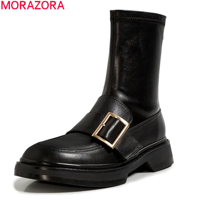 

MORAZORA 2021 New arrival ankle boots genuine leather boots med heels square toe autumn winter women boots black apricot