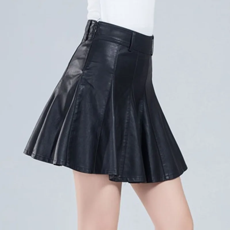 Spring Autumn Casual PU Leather Skirt Women Elegant Zipper Mini Black A-Line Skirt Lady Winter High Waist Skirts 4XL 5XL