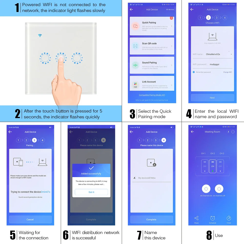 US/EU/AU Standard Touch Switch Smart Light Panel Wall interruptor 1/2/3 Gang wifi Voice Work with Alexa Google Home APP | Обустройство