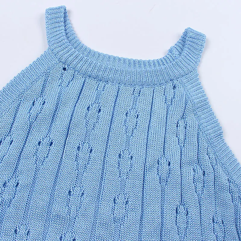 

Knitted Dress Sexy Summer Women Halter Neck Sleeveless Bodycon Package Hip Mini Vest Dresses Female Solid Color Party Vestidos