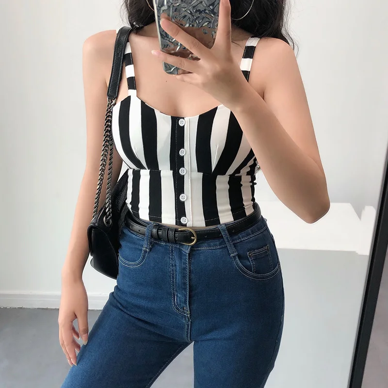 Женский топ в полоску готический черный укороченный сексуальное бюстье женская