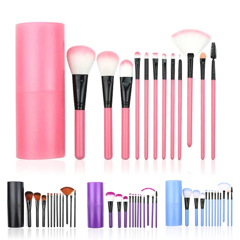 

12 Pcs/Set Portable Beginner Makeup Brush Multifunctional Eyeshadow Eyebrown Make up Brushes Cylinder Makeup Brush Set With Box