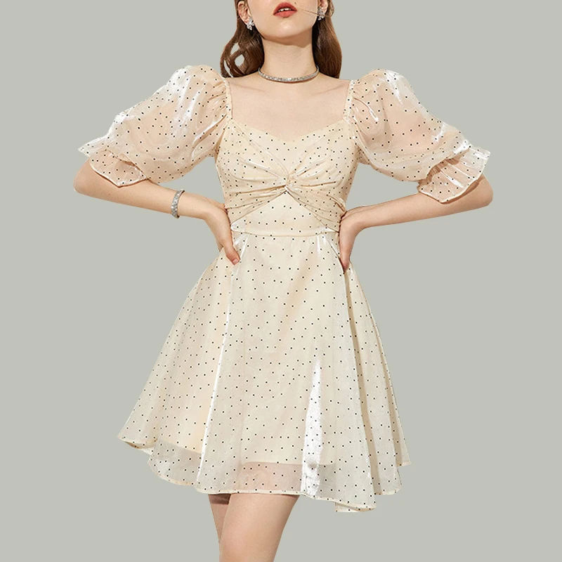 

Dresses Woman Summer 2021 XL Women's Retro Fashion Print Ladies Prom Dess French Style Big Size Puff Sleeve Mini dress