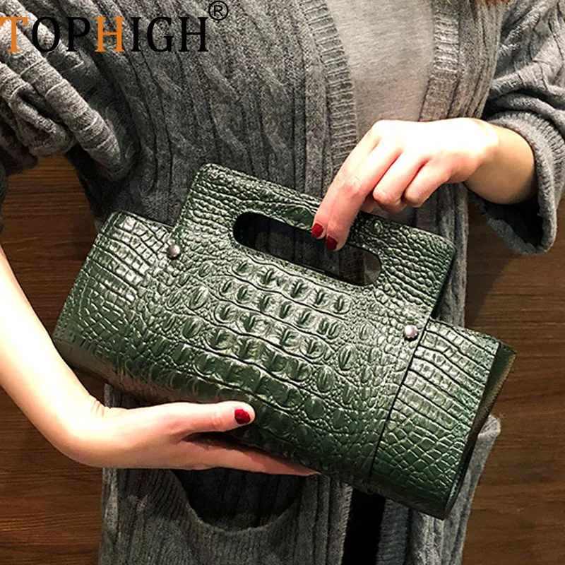 

TOPHIGH New Alligator Crocodile Leather Women Clutch bag Simple Envelope Day Clutches Female Handbag Mujer Embrayage Sac Bolsas