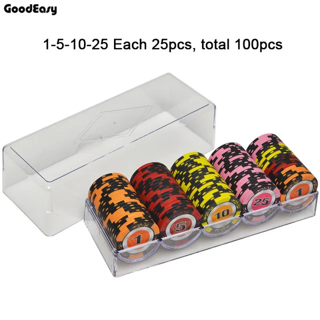 100pcs Acrylic Tray 100-500 шт казино покер фишки казиноТехасский глиняный покерный чип наборы Pokers Алюминиевый Чемодан пшеничная Корона покерные фишки Техасский Холдем фишки наборы 14 г - Цвет: 100pcs Acrylic Tray
