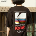 Футболка RAEEK в корейском ретро-стиле для мужчин и женщин, свободная хлопковая рубашка с короткими рукавами и надписью Kodak