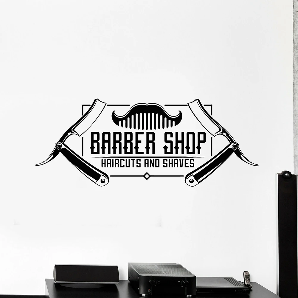 Мужские виниловые наклейки для стрижки волос Парикмахерская логотип