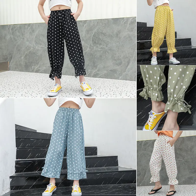 

Детская анти противомоскитные штаны на весну, лето и осень, хлопковая одежда в горошек, штаны-шаровары для девочек-подростков, штаны-шаровар...