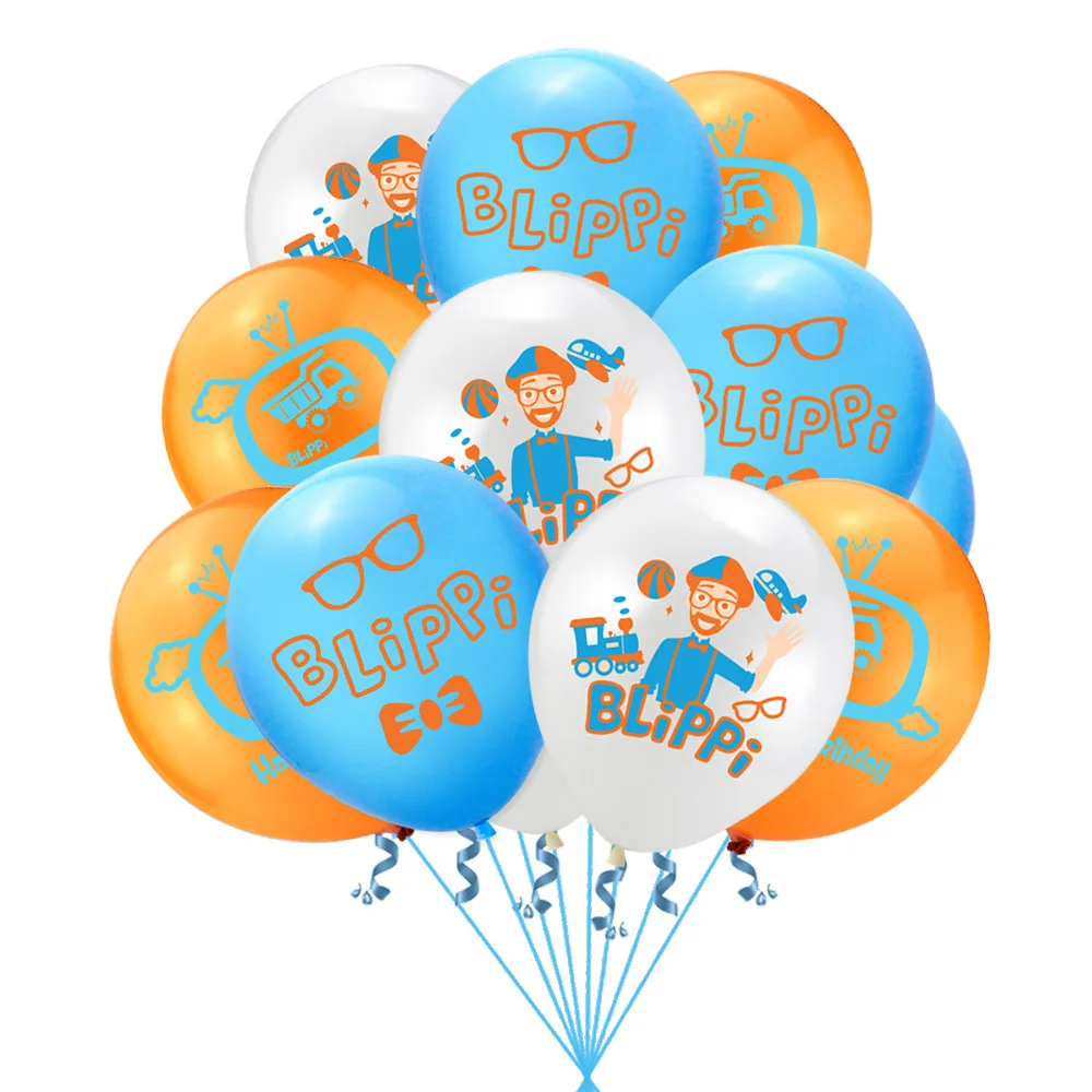 Blippi-Juego de decoraci&oacute;n para fiesta de cumplea&ntilde;os de ni&ntilde;os, Globos de aire para Baby Shower, pancarta de juguete, tarjeta de pastel, suministros de dise&ntilde;o para eventos-4