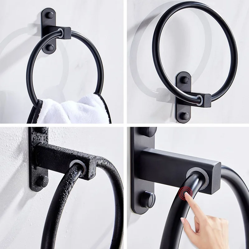 

Bathroom Round Towel Ring Perforated Black Space Aluminum Bathroom Creative Simple Storage Rack
