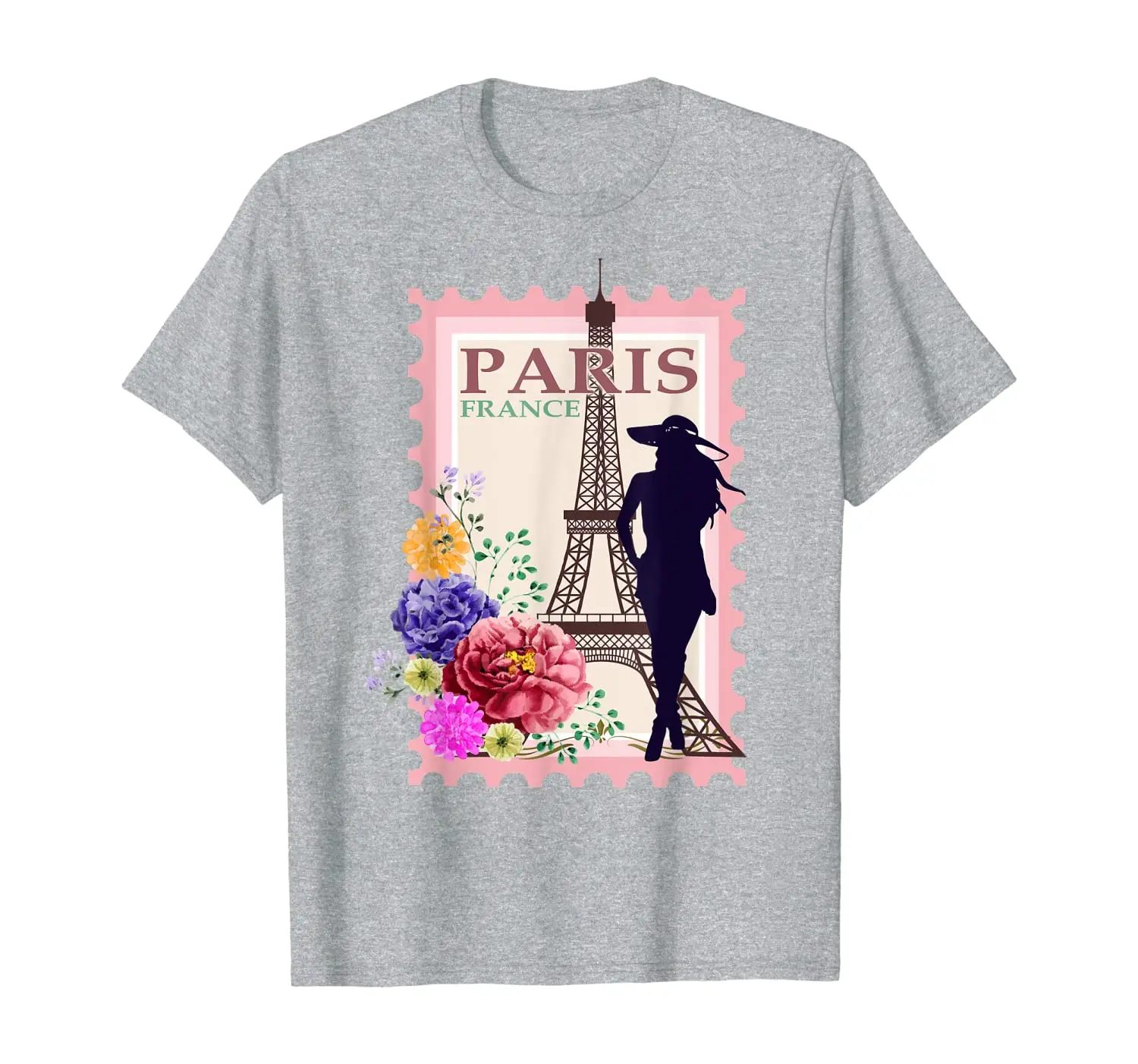 

Сувенирная футболка с изображением прелестной женщины и цветов из парижа и франции