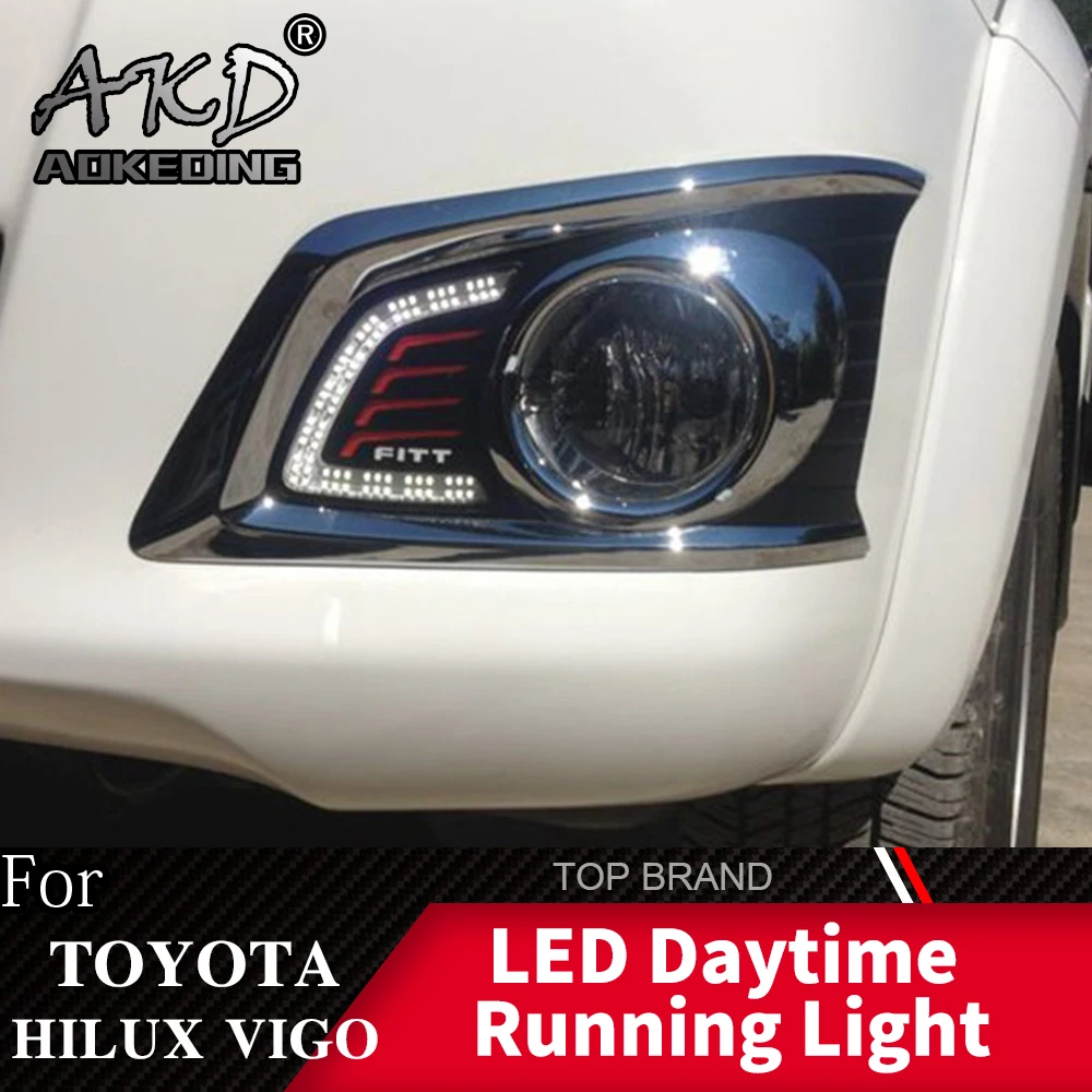 АКД 2 шт. светодиодный фары дневного света для Toyota Hilux Vigo 2012 2013 черный или серебристое покрытие 12V автомобильные DRL Противотуманные фары украшения