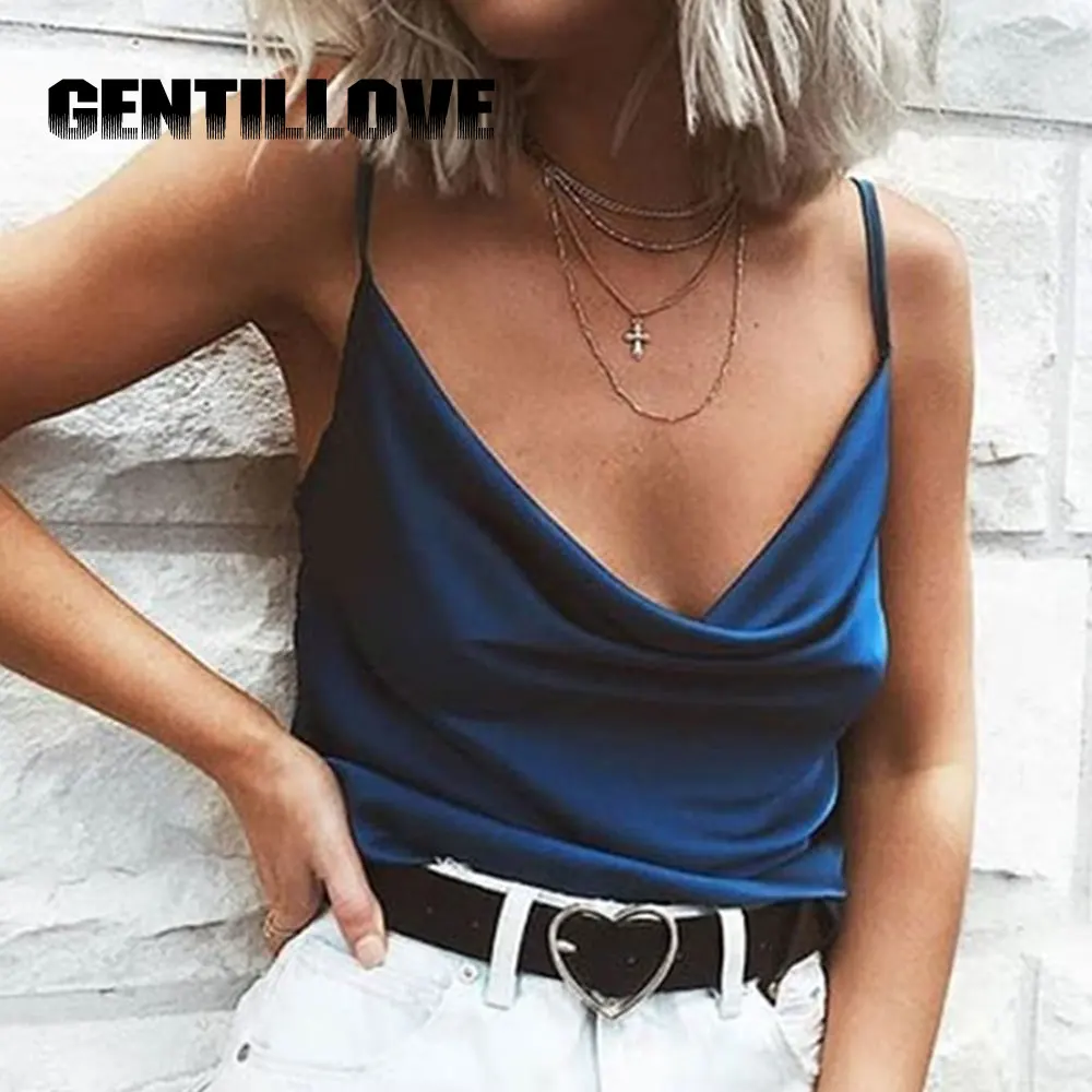 

Gentillove Women Chiffon Sleeveless Y2K Backless Sexy Strap Tank Tops Basic Satin Thin Wild Solid Camis Vest Summer Camisole
