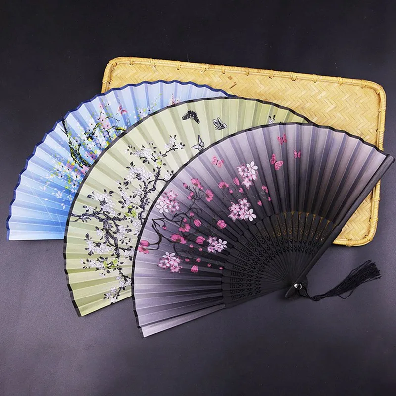 

2021 New Antique Folding Fan Chinese Style Silk Fan Summer Female Dance Fan Portable Fan Bride Hand Fan Durable Household