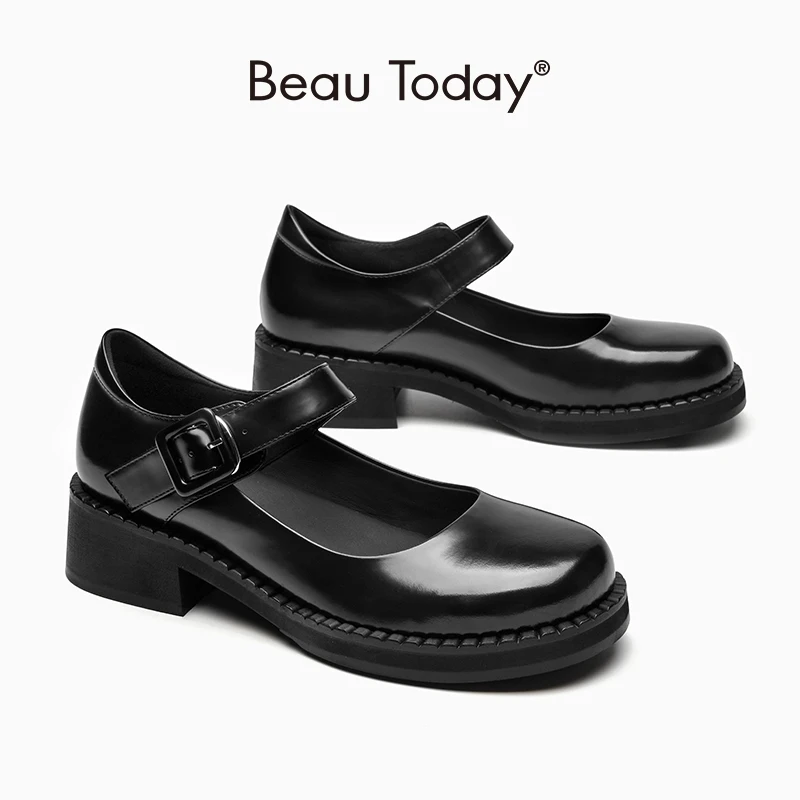 

Туфли женские кожаные, с круглым носком, на плоской подошве, с пряжкой и ремешком, 28407