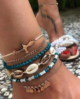 hot boho handmade shell seed beads anklet set for women multilayer broken stones summer ocean beach foot chains jewelry