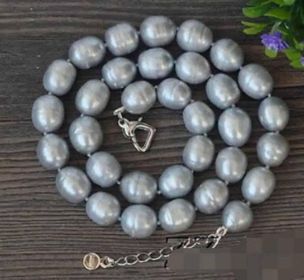 

Free Shipping 10-11mm Grey Rice FW Pearls necklace