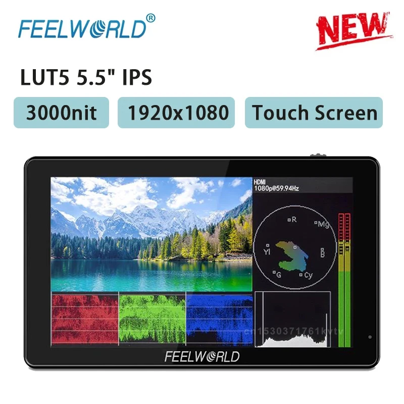 

Feelworld LUT5 5.5 Inch On Camera Monitor Ultra High Bright 3000nit Touch Screen DSLR Field Monitor 4K HDMI-compatible IPS Panel