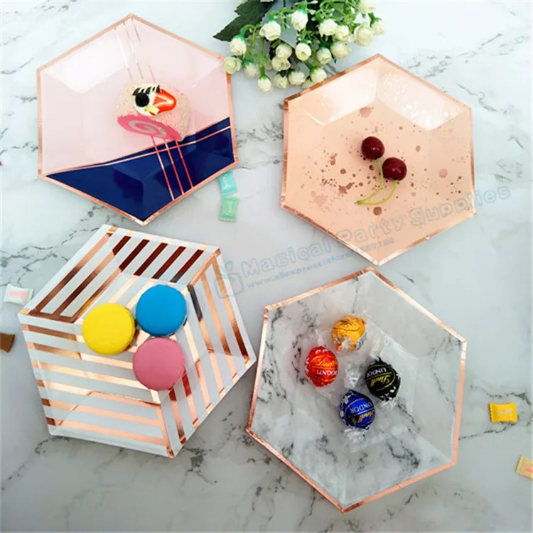 

104pcs Pink & Rose Gold Foil Hexagon Small Party Paper Plates Wedding Bridal Shower Bachelorette Party Baby Shower Decor