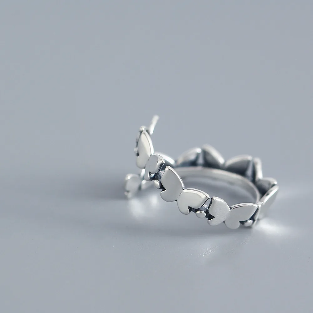 

Fashion 925 Sterling Silver Butterfly Round Beads Adjustable Opening Ring Punk Jewelry Unisex Hip Hop Personality Accessories