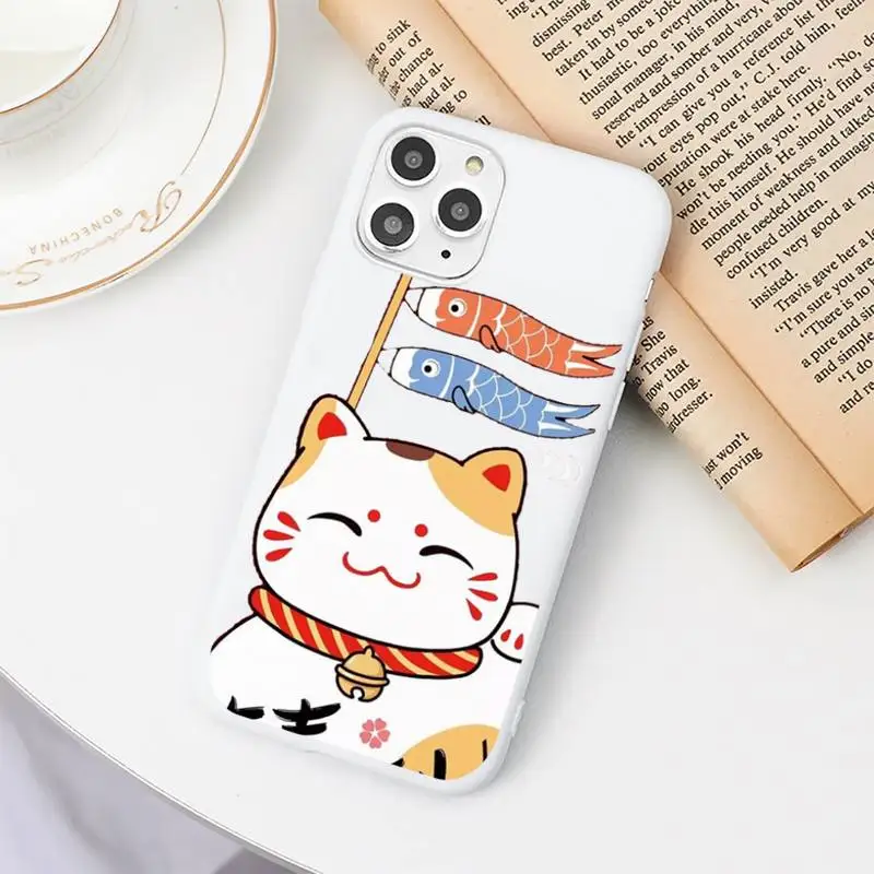 

Koi Fish Cherry Blossom Lucky Cat Fashion Phone Case Candy Color for iPhone 11 12 mini pro XS MAX 8 7 6 6S Plus X SE 2020 XR