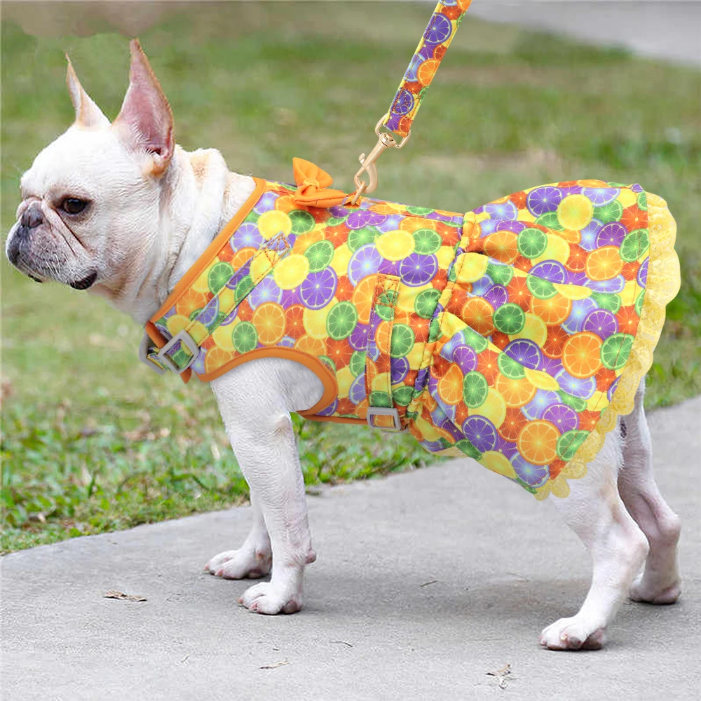 

Printed Dog Harness Pet Clothes Dog Cat Dress Harness Vest Leash Dogs Skirt Summer Princess Dog Dresses York Clothes Skirts