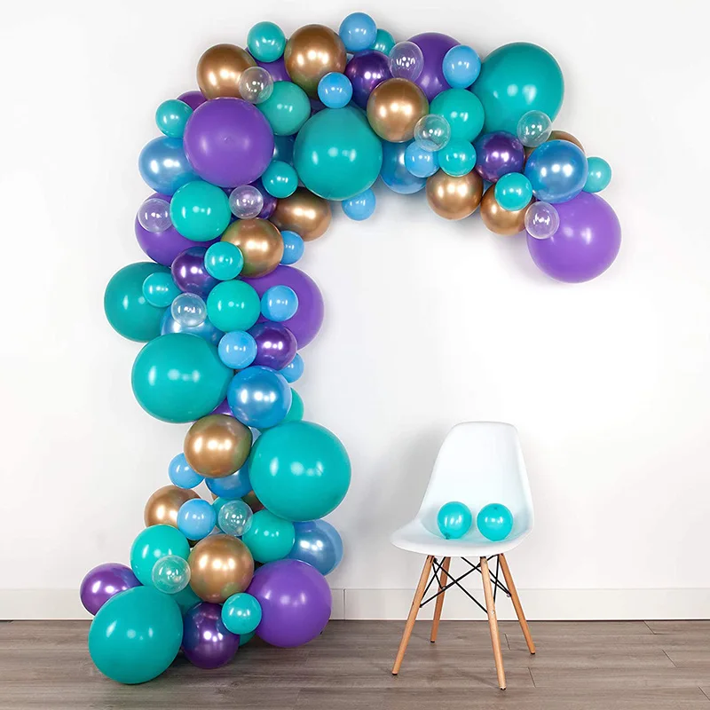 Guirnalda de globos de l&aacute;tex p&uacute;rpura y azul, suministros de fiesta de tema de sirena para Baby Shower, ni&ntilde;os y ni&ntilde;as, decoraci&oacute;n para eventos de cumplea&ntilde;os, 98 Uds.-0