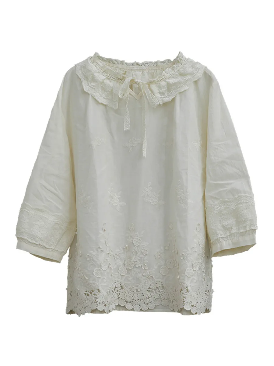 Женская футболка с оборками и вышивкой универсальный Свободный пуловер в стиле