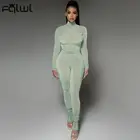 Уличная одежда FQLWL, комплект из двух предметов, спортивный костюм, спортивные костюмы для женщин, боди с высоким воротником, топ, черные брюки с рюшами, подходящие комплекты