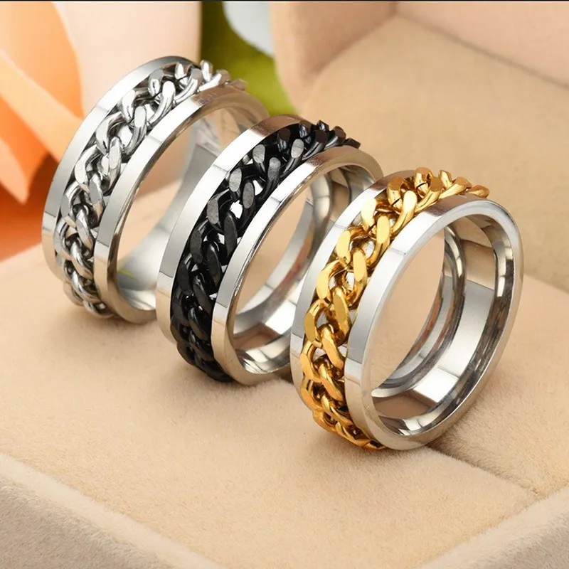 

limited time ,2021 New 8mm Popular Multi-purpose Men's Ring Stainless Steel Titanium Chain Rotatable Fashion Jewelry