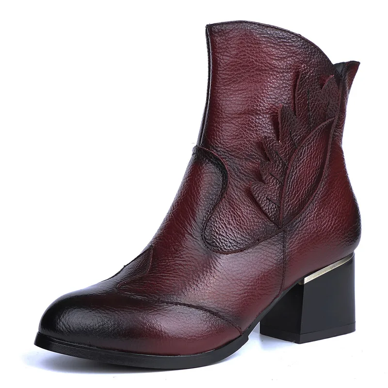 

Ботинки женские из натуральной кожи, на высоком каблуке, в стиле ретро