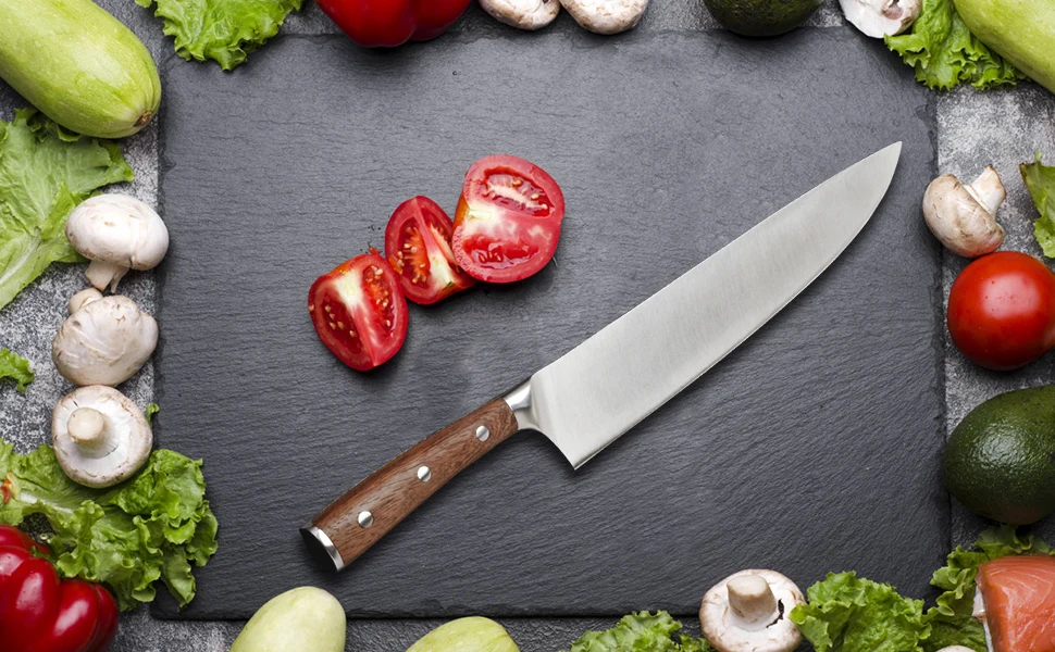 Нож шеф-повара Gyuto, кухонный, немецкий, нержавеющая сталь, палисандр, ручка, разделочный нож, нож для нарезки мяса, филе, кухонный нож 27