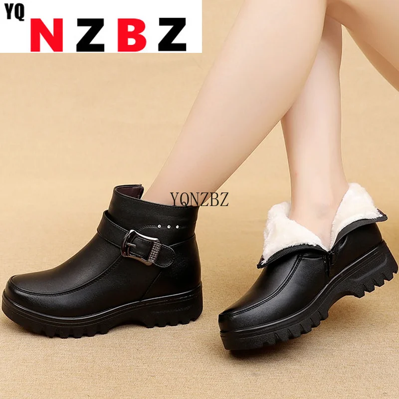

2022 Winter New Fashtion Platform Pu Leather Women's Casual Boots Zipper Buckle Round Head Square Heel Women's Ankle Boots