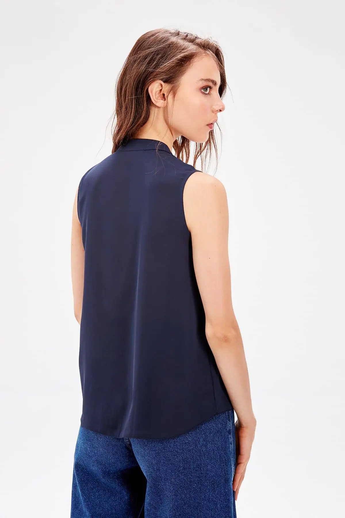 Trendyol темно синий на шнуровке detayli Bluz TWOAW20BZ0124| |