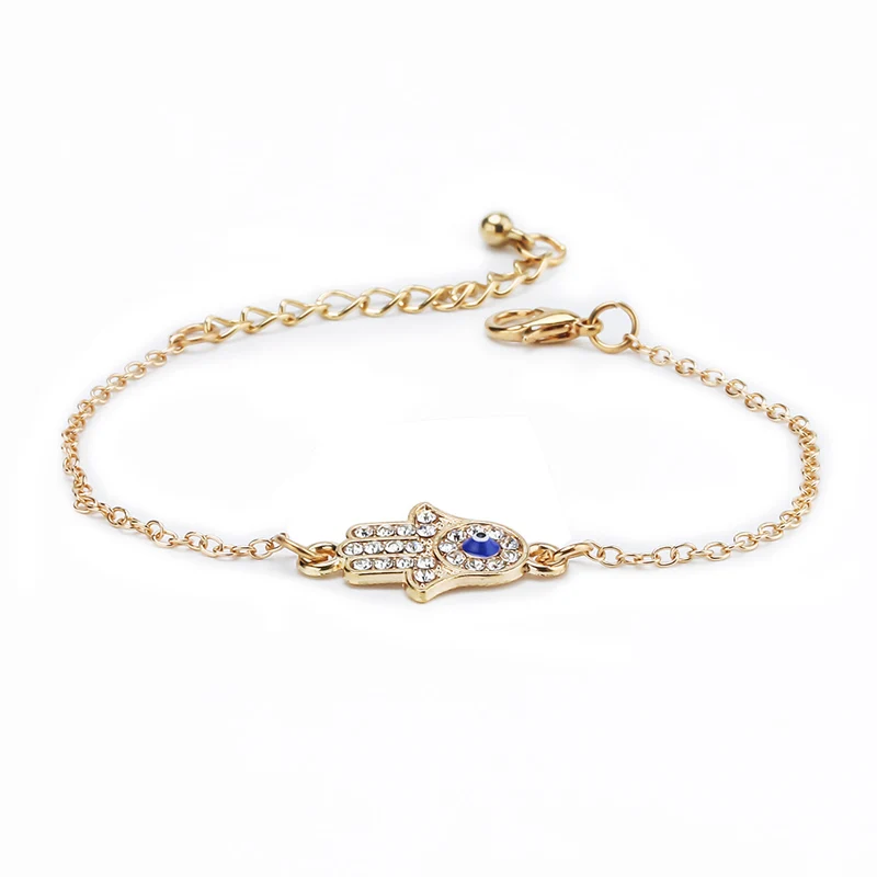 Женский браслет-цепочка с кристаллами подвеской глаз