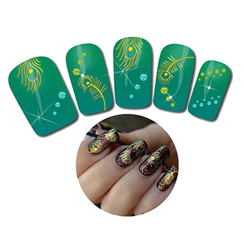 1 лист перо павлина золотистые наклейки для дизайна ногтей|Стикеры и наклейки| |