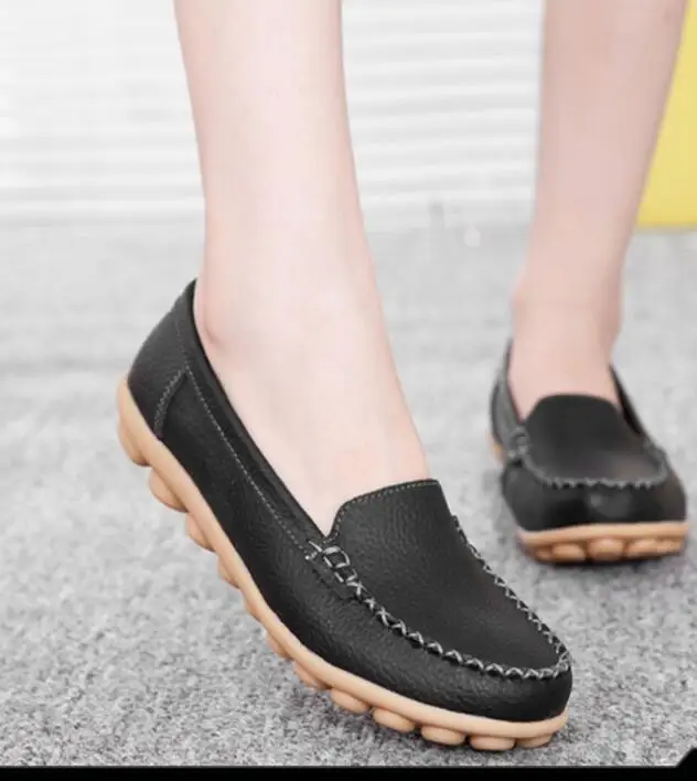 

Women's shoes new spring and autumn mother middle-aged and elderly tendon soft bottom flat shoes peas shoes nurse leather shoes