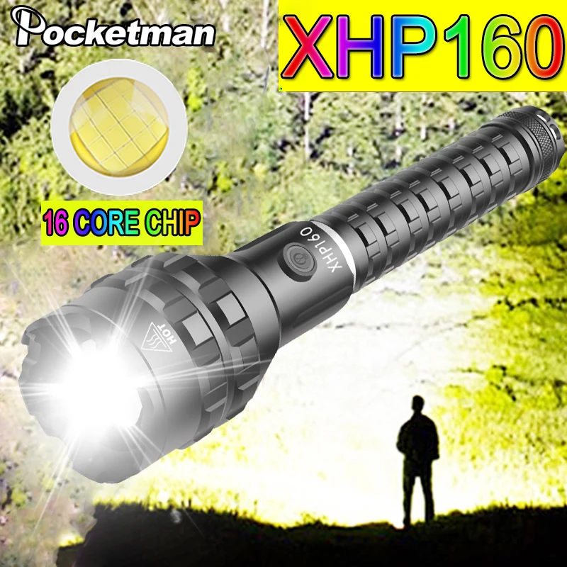 

2021Newest 5000mAh XHP160 16-core LED Flashlight Zoom USB Rechargeable Most Powerful xhp50 Torch by 18650 26650 Handheld Light