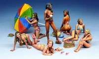 135 resin diecast summer girl group bikini girls 7 person beach scene model unpainted