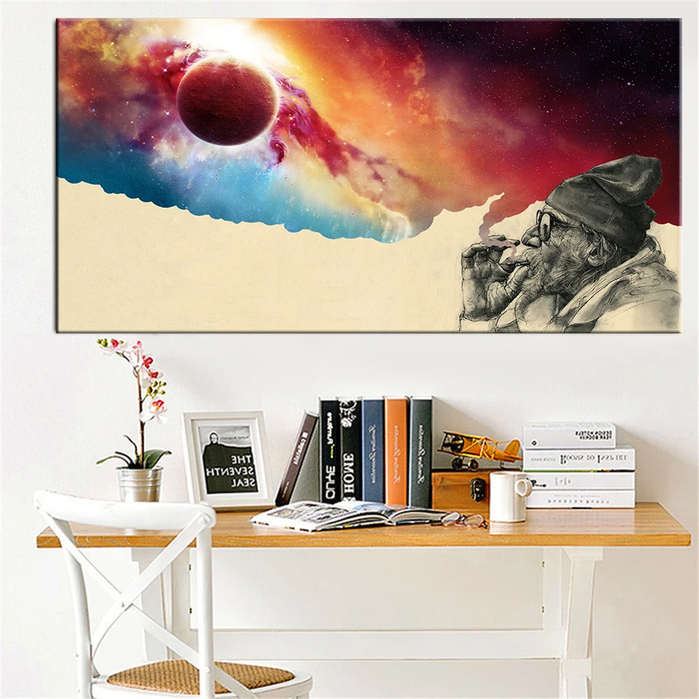 

Canvas Art Smoke and Wonder Canvas Old Beard Man Dreaming Canvas Prints Vintage Wall Pictures for Living Room Home Decoration