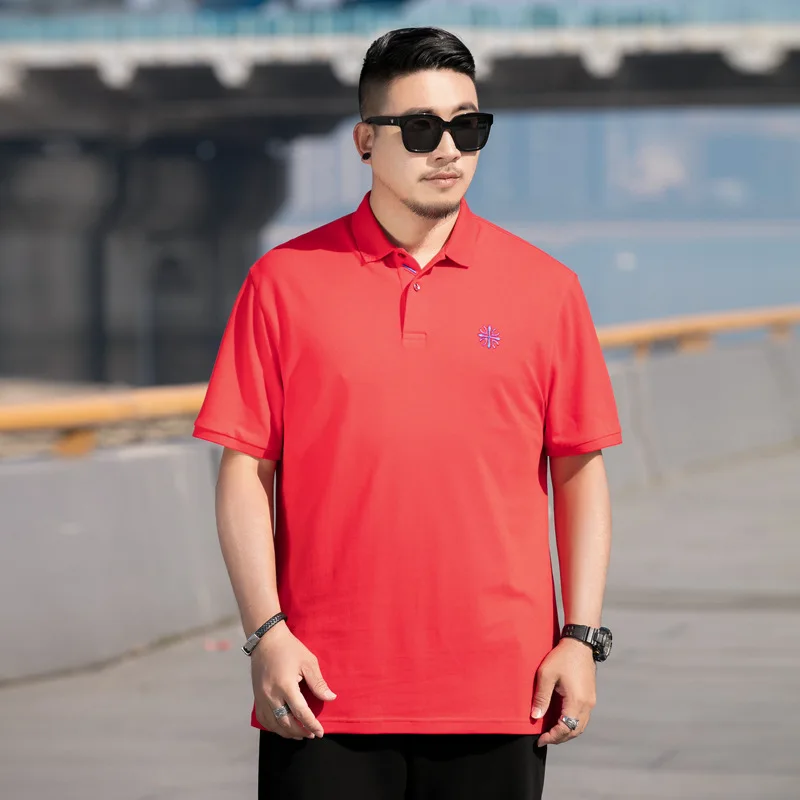 

Summer 2021 new men's plus size business casual Lapel short sleeve t-shirt men's fat short sleeve cotton