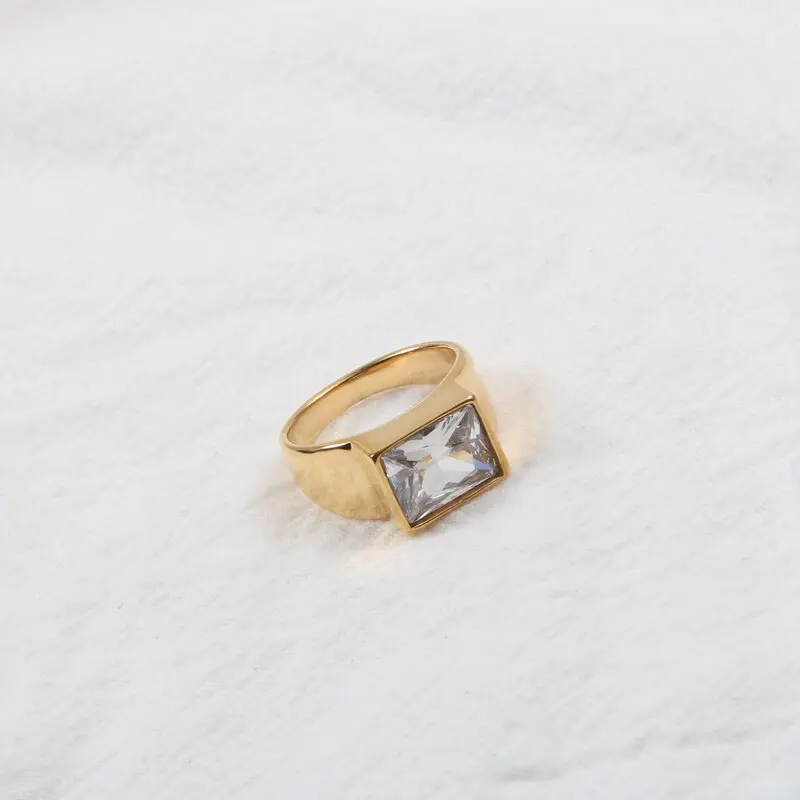 

High End PVD Gold Finish Square Zirconia Stainless Steel Rings Drop Shipping
