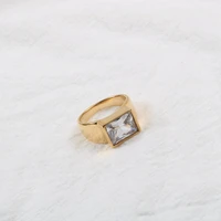 high end pvd gold finish square zirconia stainless steel rings drop shipping