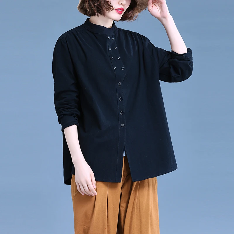 

Fashion Cotton Linen Shirt For Women Autumn Casual Long Sleeve Blouse Female Solid Color Loose Vintage Tunic Clothing