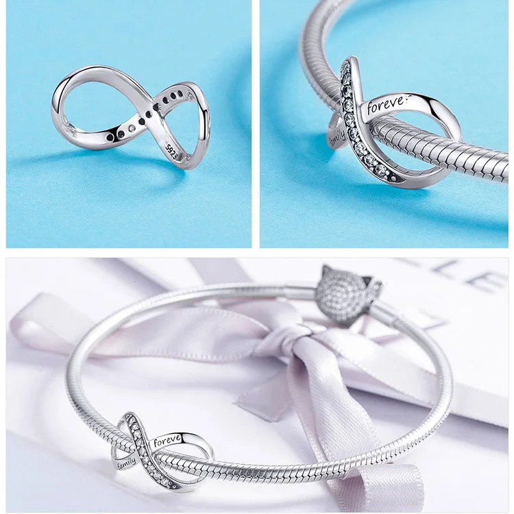 New925 стерлингового серебра со знаком бесконечности семья навсегда Подвески DIY